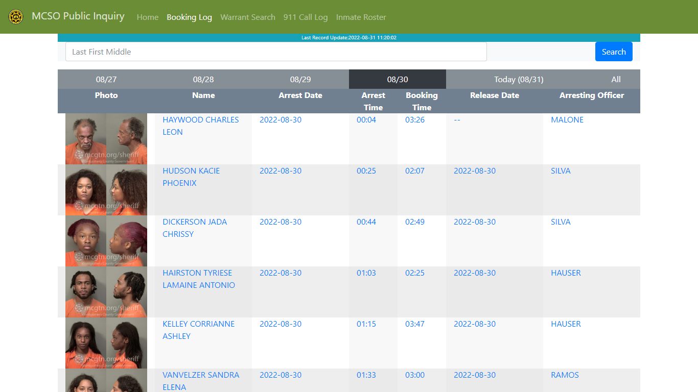 MCSO Public Inquiry: Booking Log - api.mcgtn.org